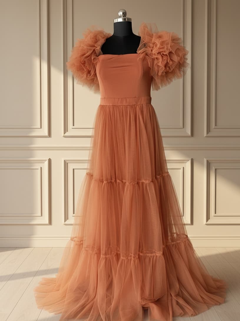 Tiered Ruffle Tulle Maternity Gown.