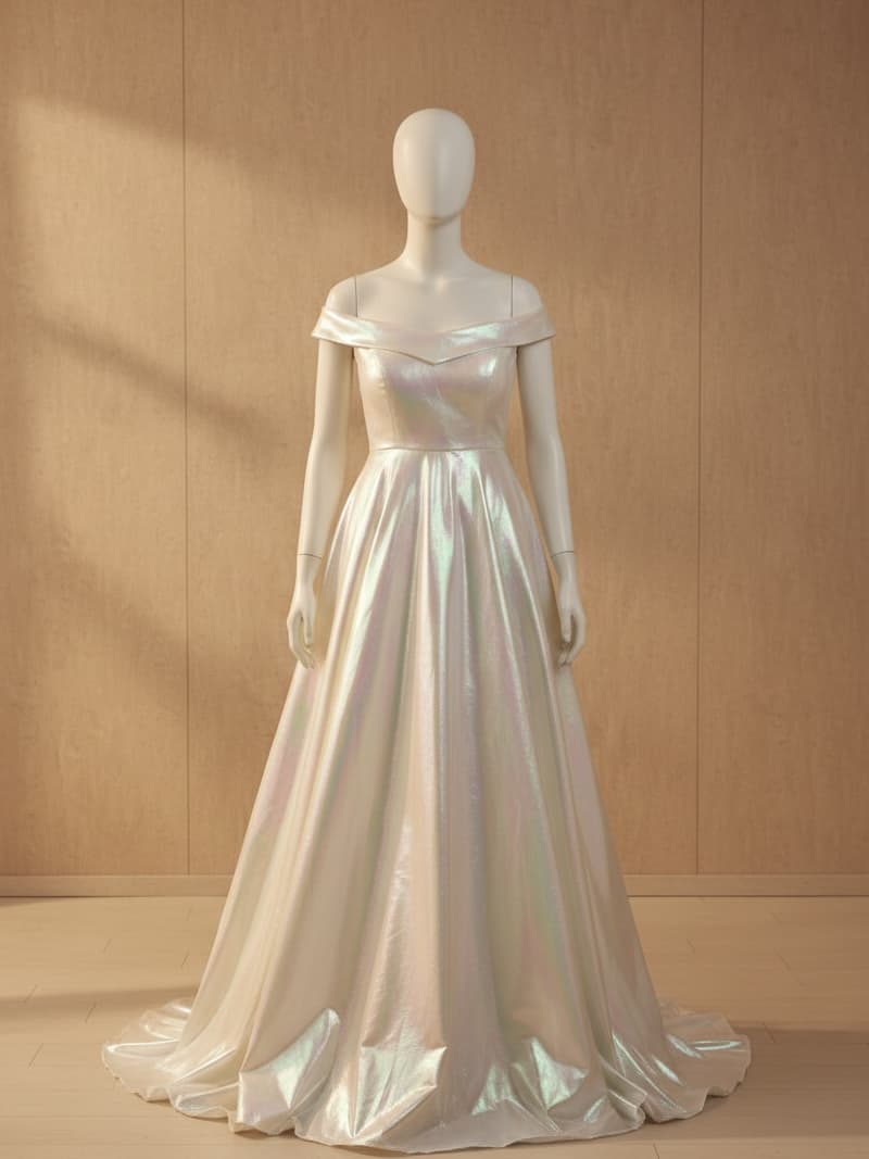 Iridescent Off-Shoulder Princess Gown